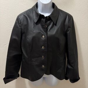 Vintage 90s Shape FX Black Leather Jacket Metal Buttons 14